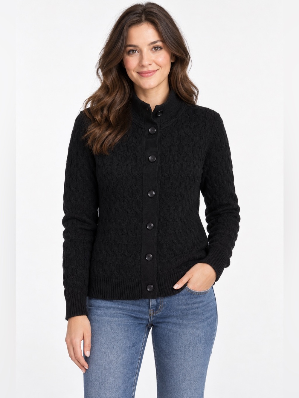 J.Jill Women’s Black Button Front Cable Knit Cardigan Sweater Medium